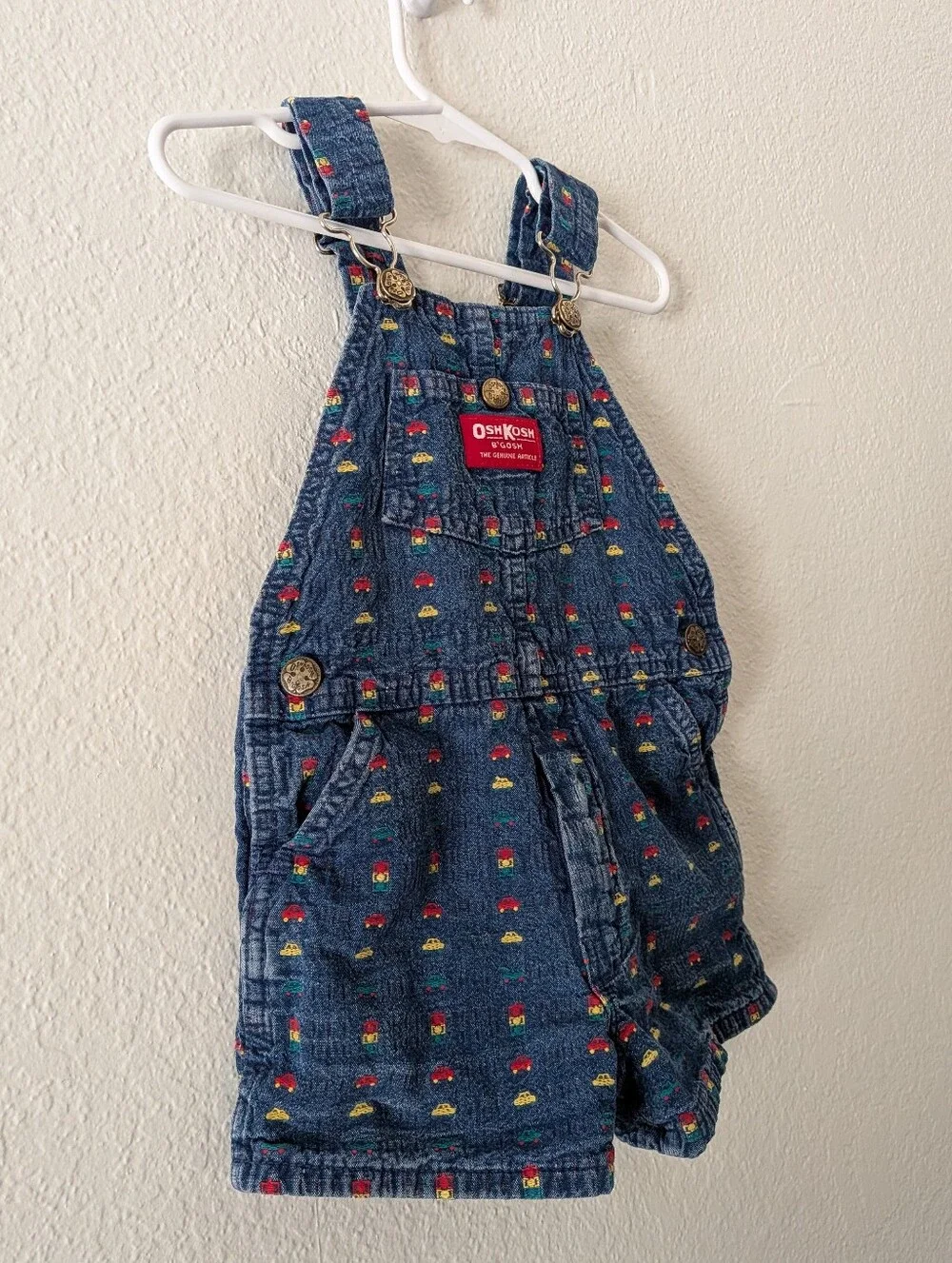 Vintage Oshkosh B'gosh Cars Denim Jean Vestbak Short Overalls Size 4T